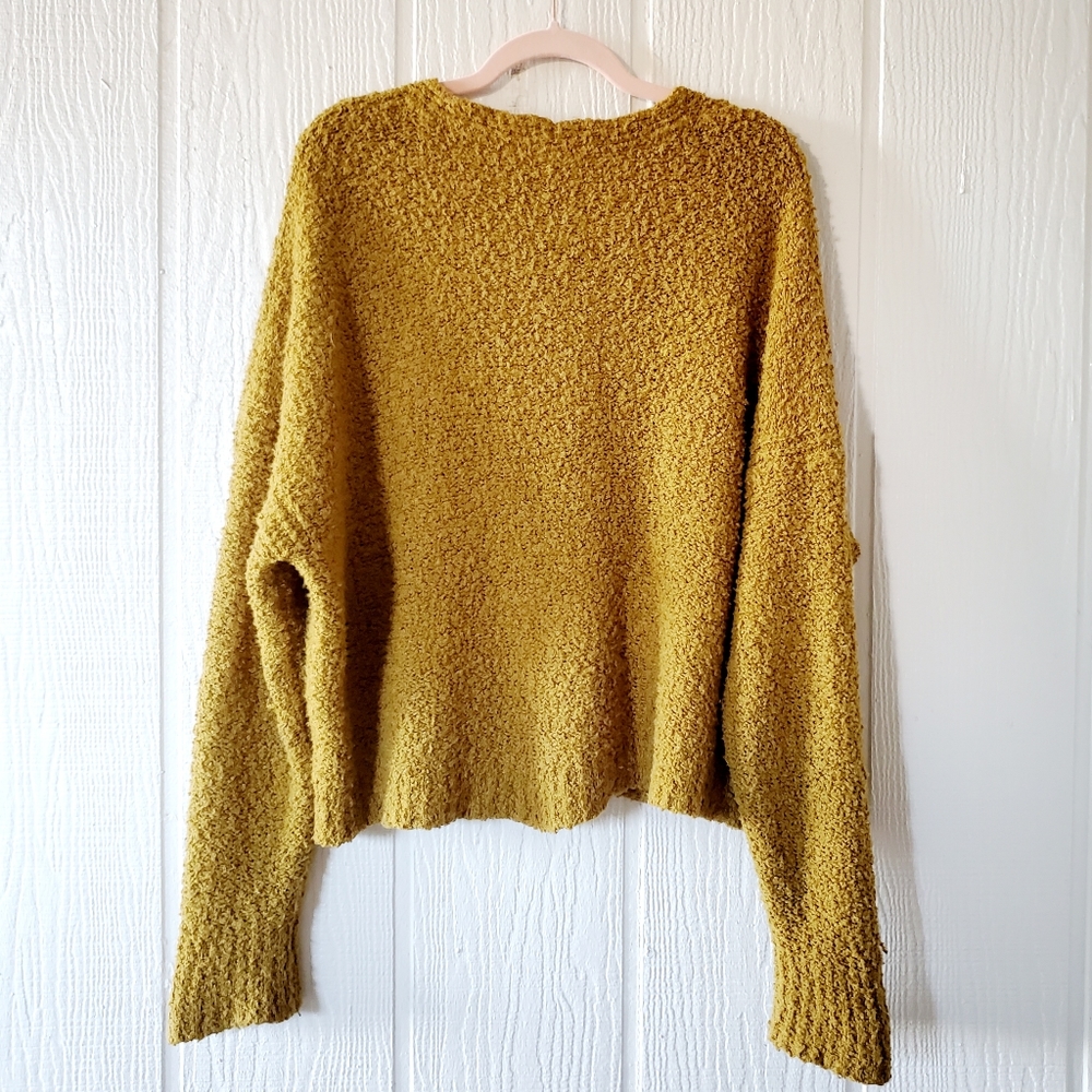 Free People Finders Keepers V Neck Drop Shoulder Boucle Nubby Slouchy Gold Small - Picture 4 of 7